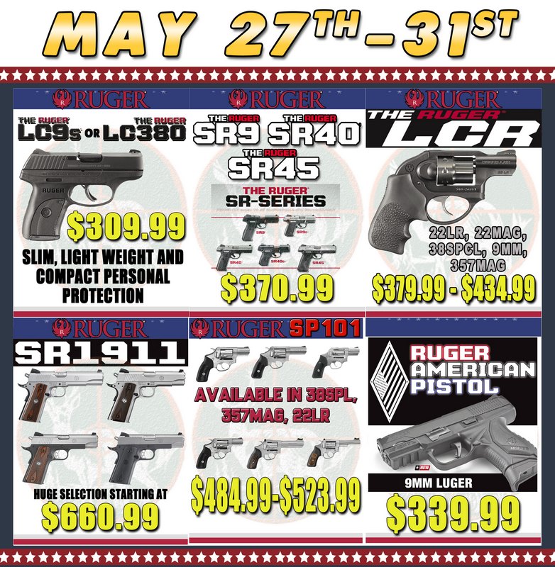 Ruger firearms - 2017 Memorial Day Sale at Big Woods Goods